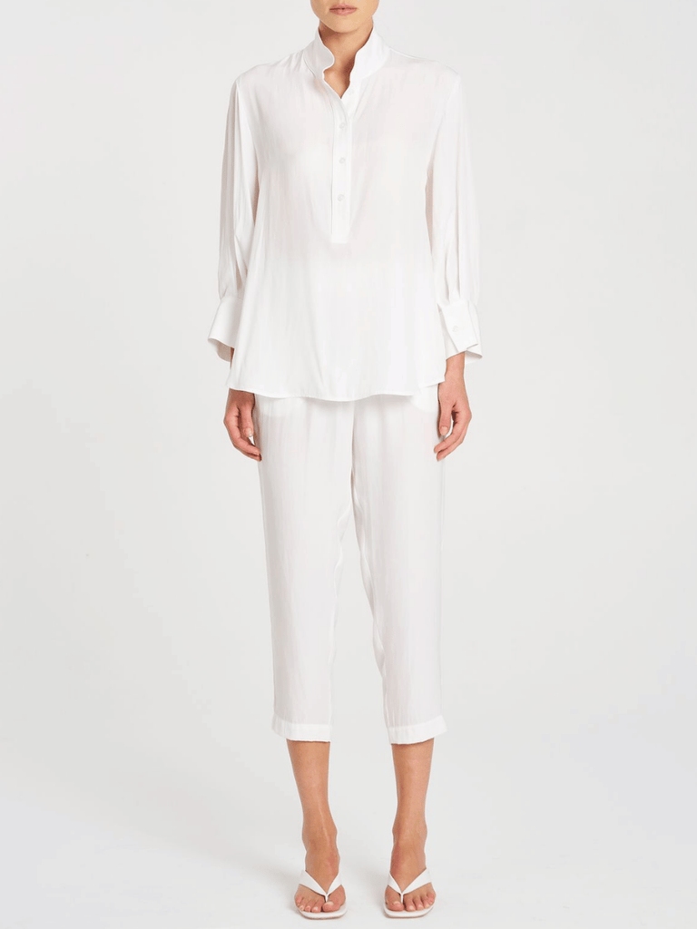 Mela Purdie 3/4 Sleeve Relaxed Fit Resort Shirt in White Mela Purdie Stockist Online Australia Signature of Double Bay Tops Dresses Elegant Clothing