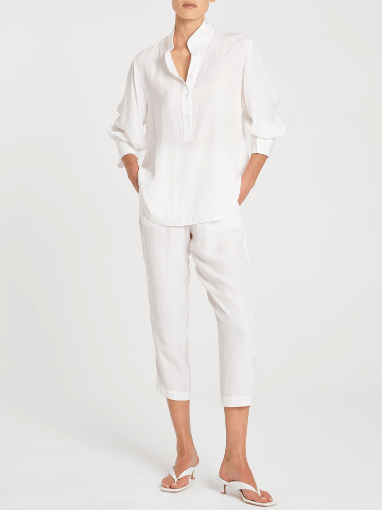 Mela Purdie 3/4 Sleeve Relaxed Fit Resort Shirt in White Mela Purdie Stockist Online Australia Signature of Double Bay Tops Dresses Elegant Clothing