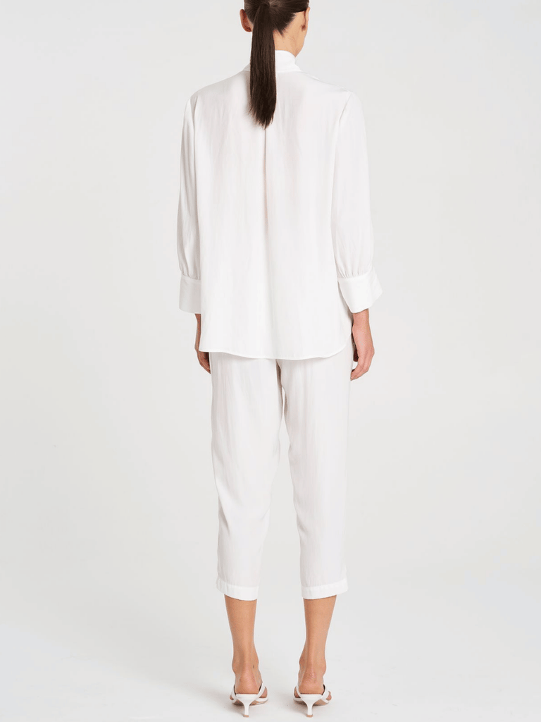 Mela Purdie 3/4 Sleeve Relaxed Fit Resort Shirt in White Mela Purdie Stockist Online Australia Signature of Double Bay Tops Dresses Elegant Clothing