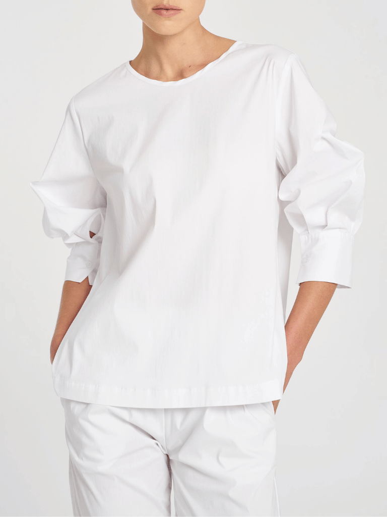 Mela Purdie 3/4 Sleeve Relaxed Fit Resort Top in White 8786 Mela Purdie Stockist Online Australia Signature of Double Bay Tops Dresses Elegant Clothing
