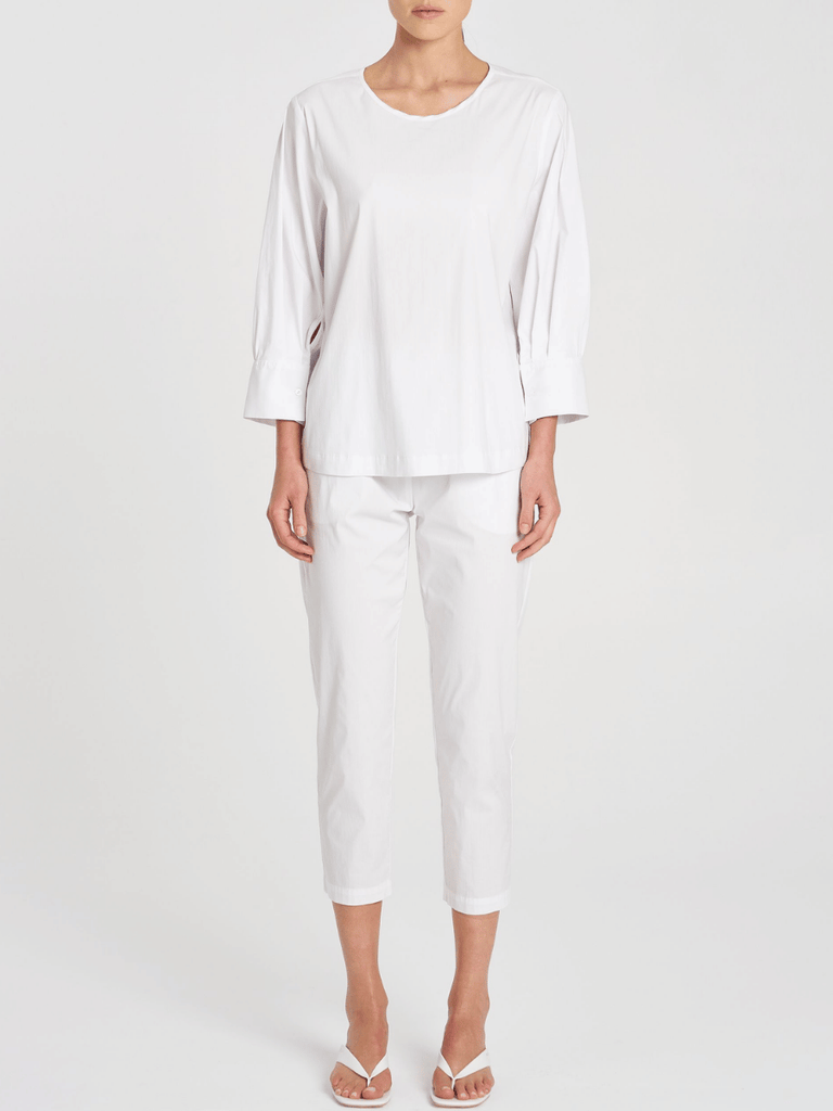 Mela Purdie 3/4 Sleeve Relaxed Fit Resort Top in White 8786 Mela Purdie Stockist Online Australia Signature of Double Bay Tops Dresses Elegant Clothing