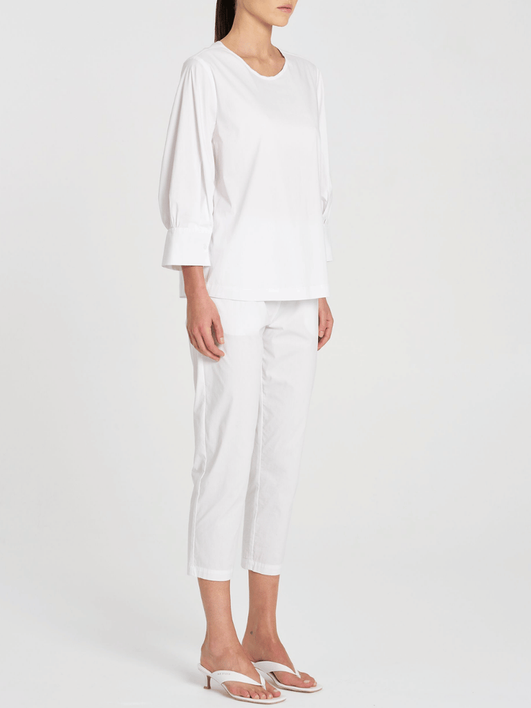 Mela Purdie 3/4 Sleeve Relaxed Fit Resort Top in White 8786 Mela Purdie Stockist Online Australia Signature of Double Bay Tops Dresses Elegant Clothing