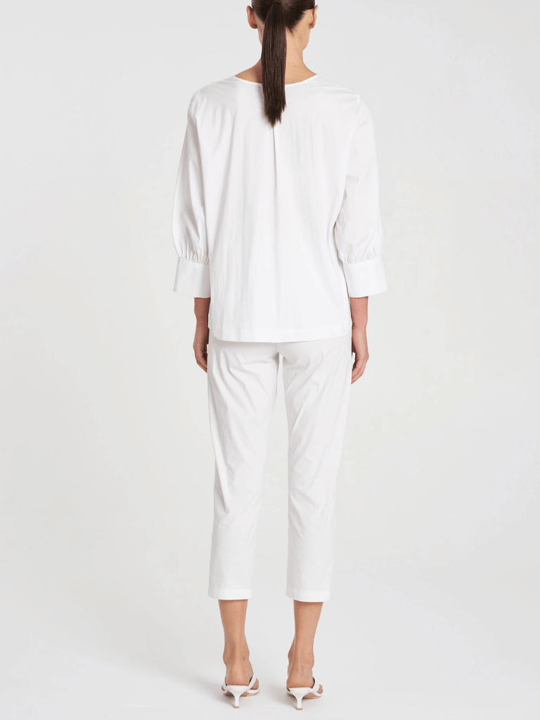 Mela Purdie 3/4 Sleeve Relaxed Fit Resort Top in White 8786 Mela Purdie Stockist Online Australia Signature of Double Bay Tops Dresses Elegant Clothing
