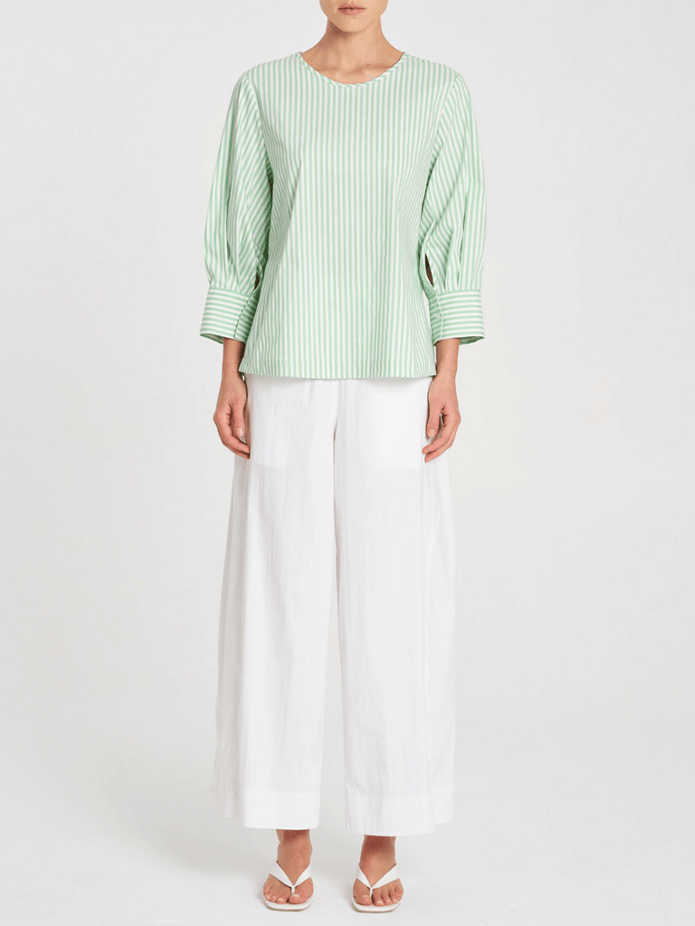 Mela Purdie Ankle Length Wide Leg Wide Cross Pant in White 194 Mela Purdie Stockist Online Australia Signature of Double Bay Tops Dresses Elegant Clothing