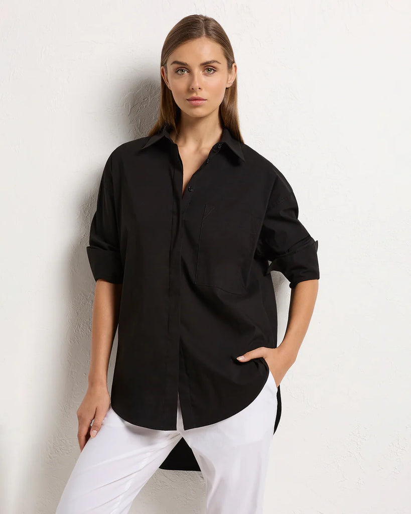 Mela Purdie Stockist Online Australia Relaxed Pocket Shirt Black 8101 Signature of Double Bay Tops Dresses Elegant Clothing