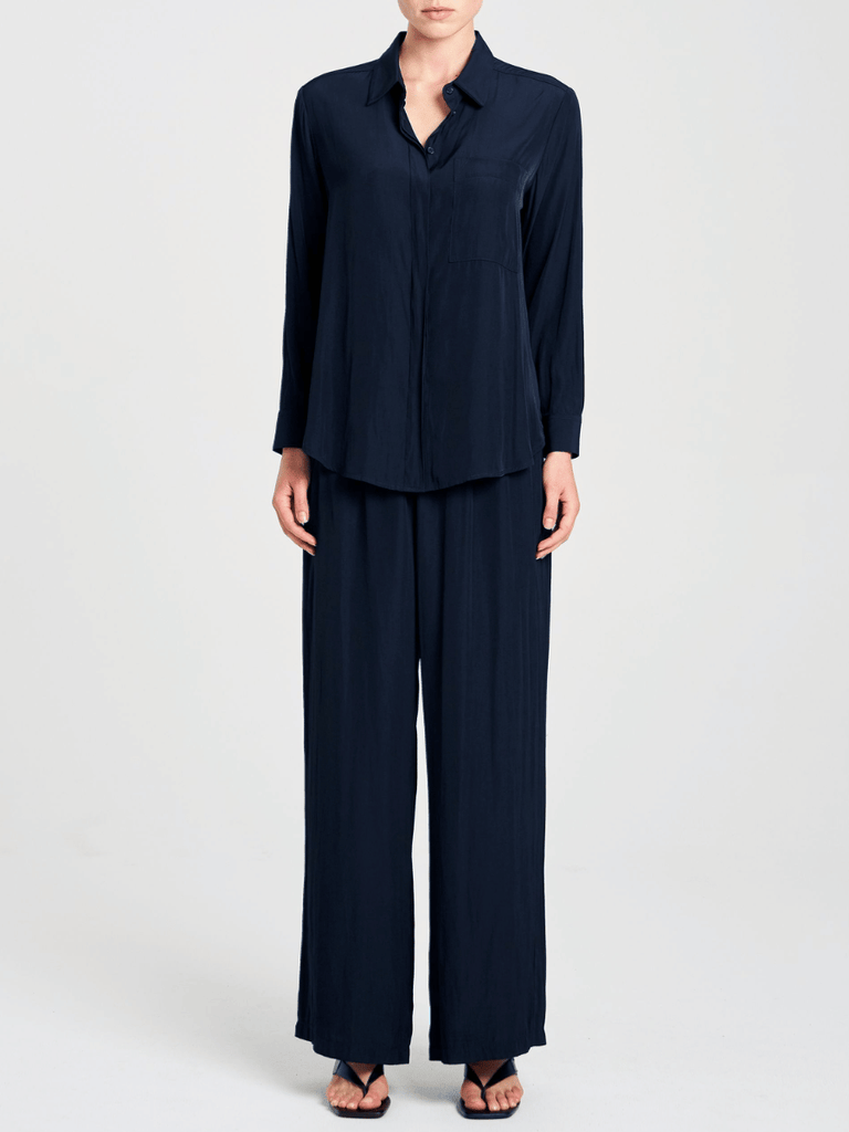 Mela Purdie Long Sleeve Single Pocket Shirt in Navy Blue 7741 Mela Purdie Stockist Online Australia Signature of Double Bay Tops Dresses Elegant Clothing