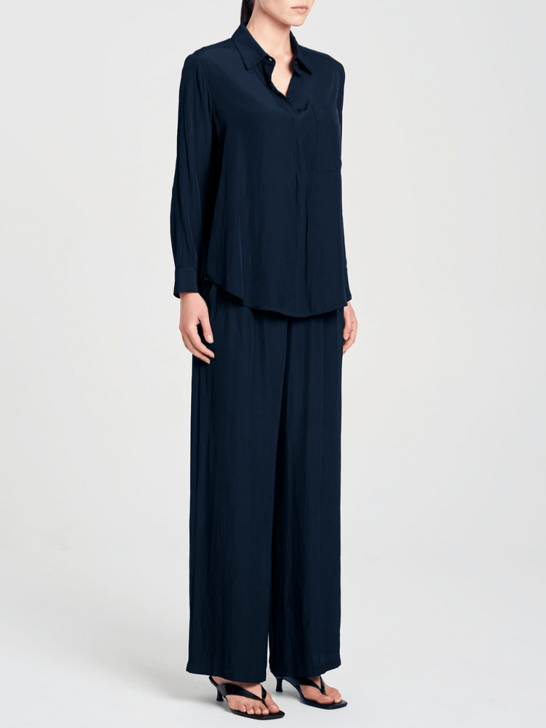 Mela Purdie Long Sleeve Single Pocket Shirt in Navy Blue 7741 Mela Purdie Stockist Online Australia Signature of Double Bay Tops Dresses Elegant Clothing