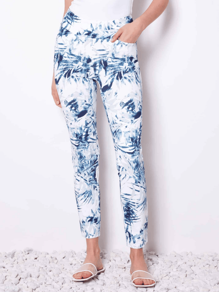 UP! PANTS Tummy Control Soft Stream Ankle Pant 28" in Rio Tropical Print Up Pants Tummy control stockist online Australia flattering body contouring shaping pants high rise waistband signature of double bay Sydney fashion