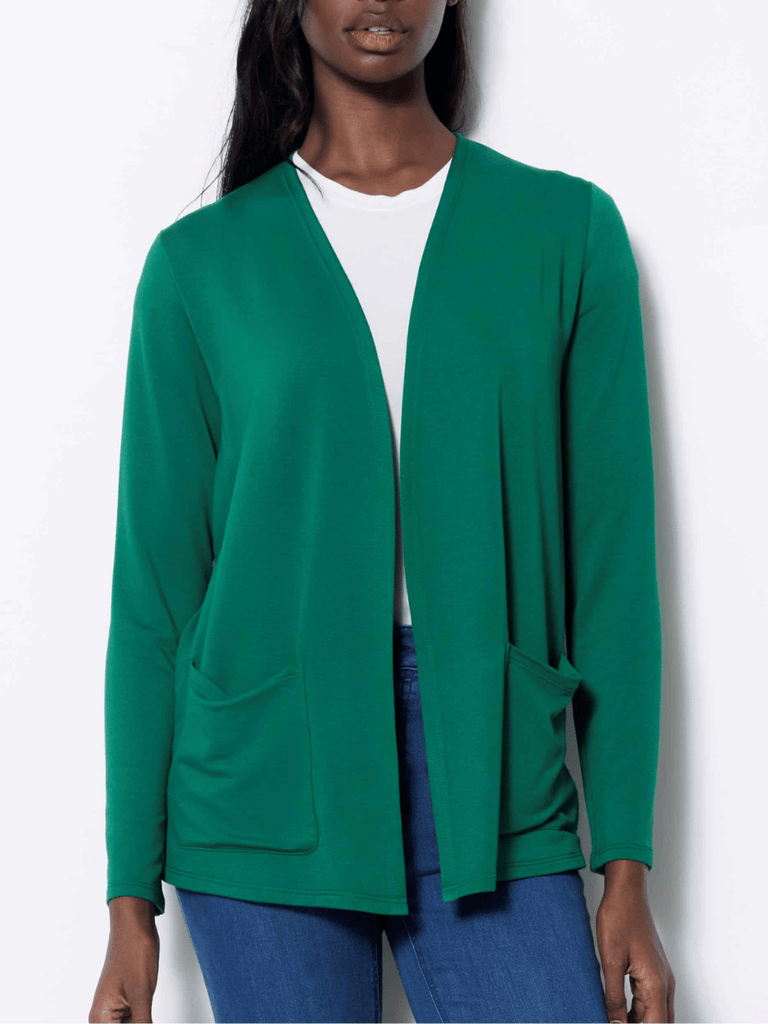 UP! PANTS Longline Provence Cardigan Duster in Jasper Green 30413 Up Pants Tummy control stockist online Australia flattering body contouring shaping pants high rise waistband signature of double bay Sydney fashion