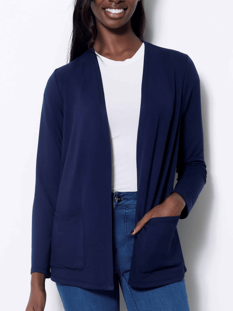UP! PANTS Longline Provence Cardigan Duster in Harbour Dark Navy Blue 30413 Up Pants Tummy control stockist online Australia flattering body contouring shaping pants high rise waistband signature of double bay Sydney fashion