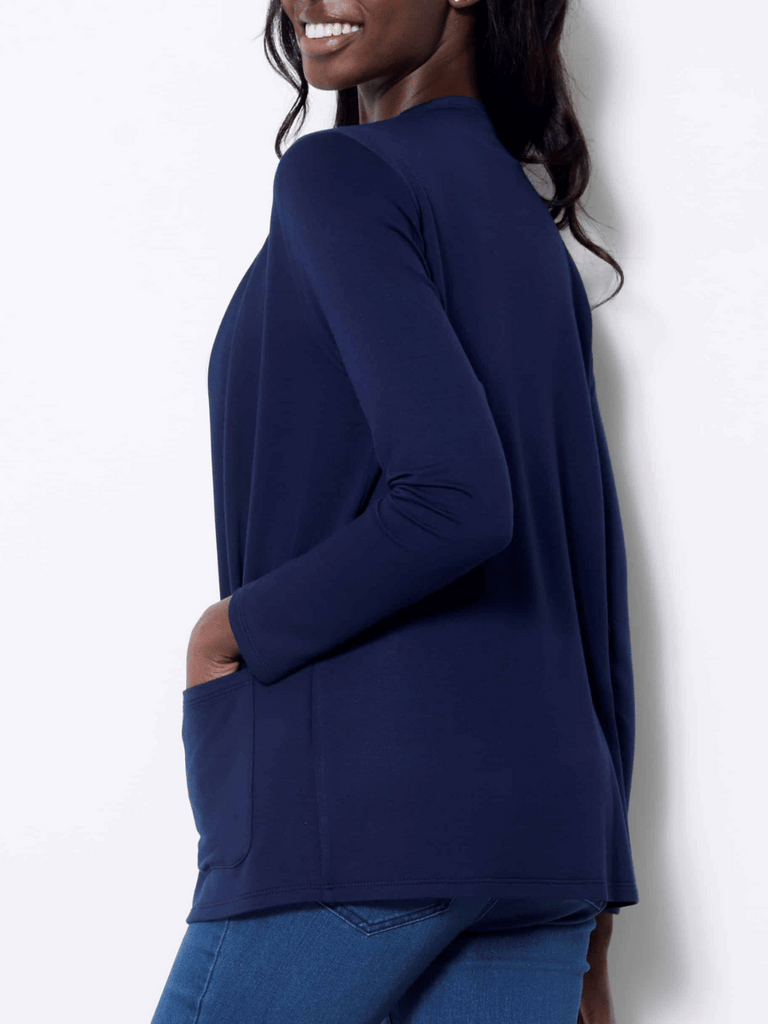 UP! PANTS Longline Provence Cardigan Duster in Harbour Dark Navy Blue 30413 Up Pants Tummy control stockist online Australia flattering body contouring shaping pants high rise waistband signature of double bay Sydney fashion