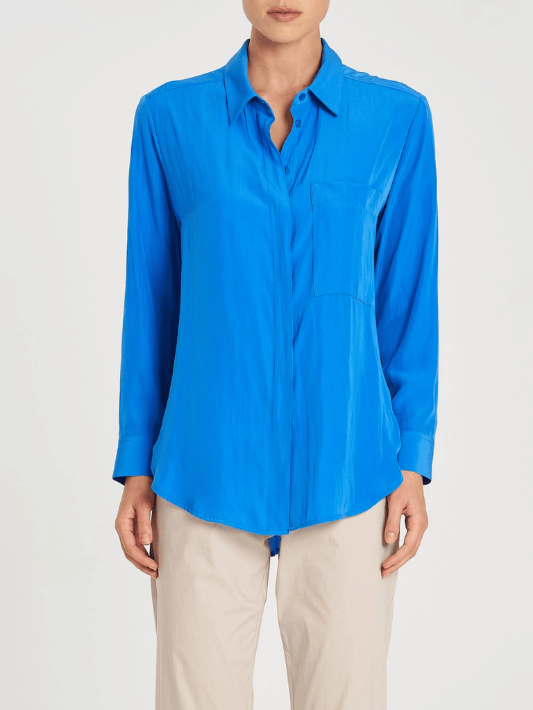 Mela Purdie Long Sleeve Single Pocket Shirt in Miami Blue 7741 Mela Purdie Stockist Online Australia Signature of Double Bay Tops Dresses Elegant Clothing
