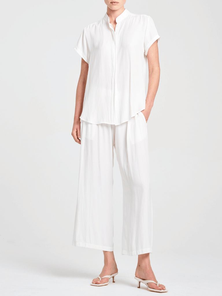 Mela Purdie Soft Stand Shirt in White 8629 Mela Purdie Stockist Online Australia Signature of Double Bay Tops Dresses Elegant Clothing