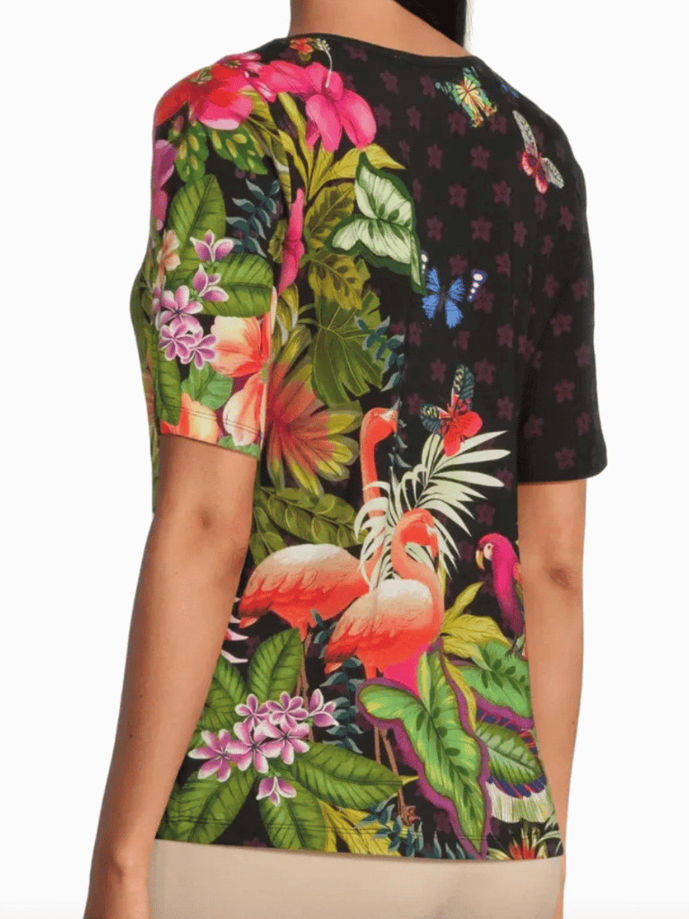 Johnny Was The Janie Favourite Scoop Neck Fitted Tee in Amorina Print Shop Johnny Was Stockist Sydney Australia Boho Chic Clothing, Embroidered Dresses, and Unique Tops at Signature of Double Bay