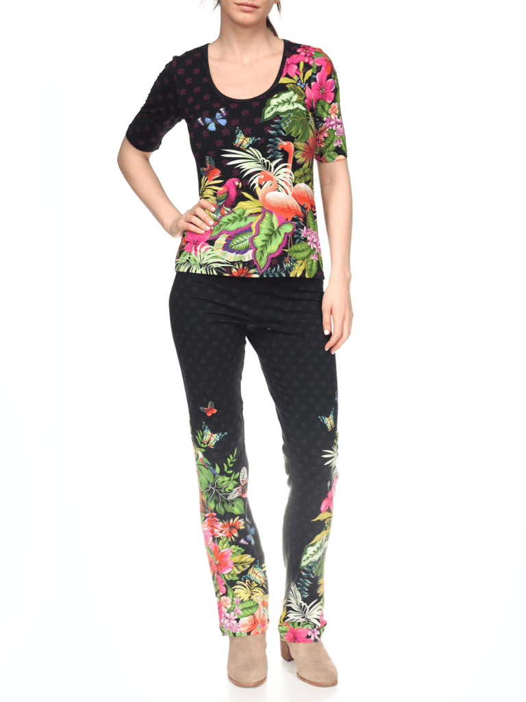 Johnny Was The Janie Favourite Scoop Neck Fitted Tee in Amorina Print Shop Johnny Was Stockist Sydney Australia Boho Chic Clothing, Embroidered Dresses, and Unique Tops at Signature of Double Bay