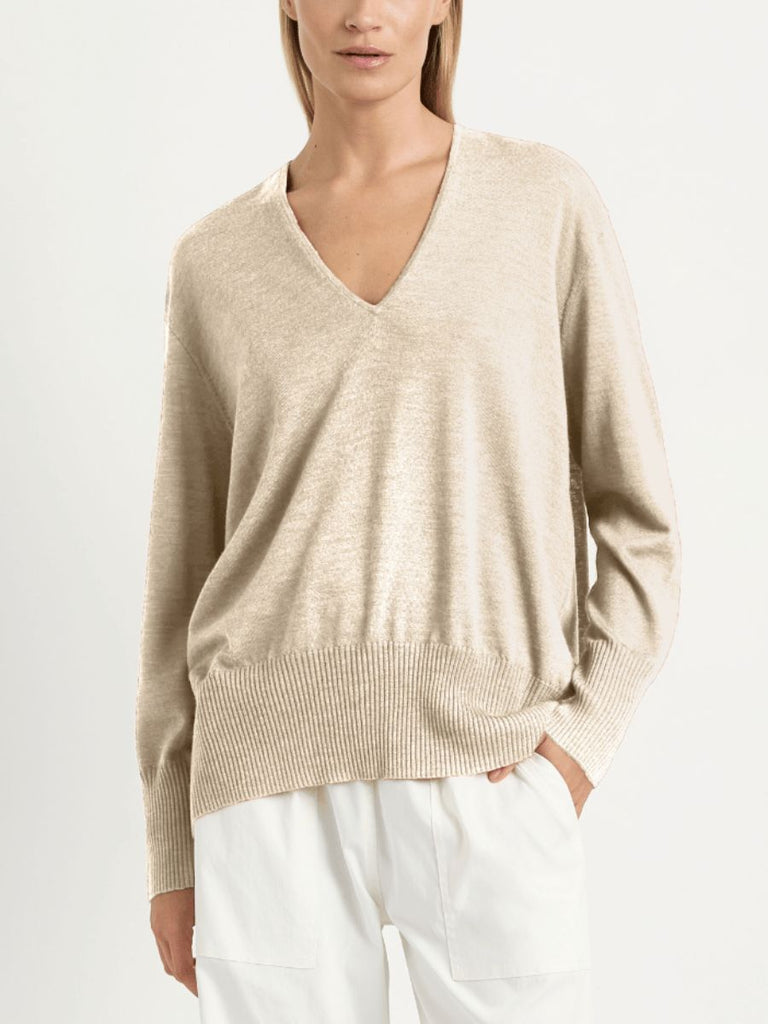 Mela Purdie Walker Sweater in vanilla beige Featherlight Marino 9255 Mela Purdie Stockist Online Australia Signature of Double Bay Tops Dresses Elegant Clothing
