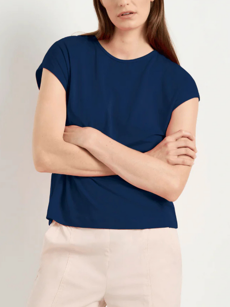 Slim Shell Top in French Navy 8498 Mela Purdie Stockist Online Australia Signature of Double Bay Tops Dresses Elegant Clothing