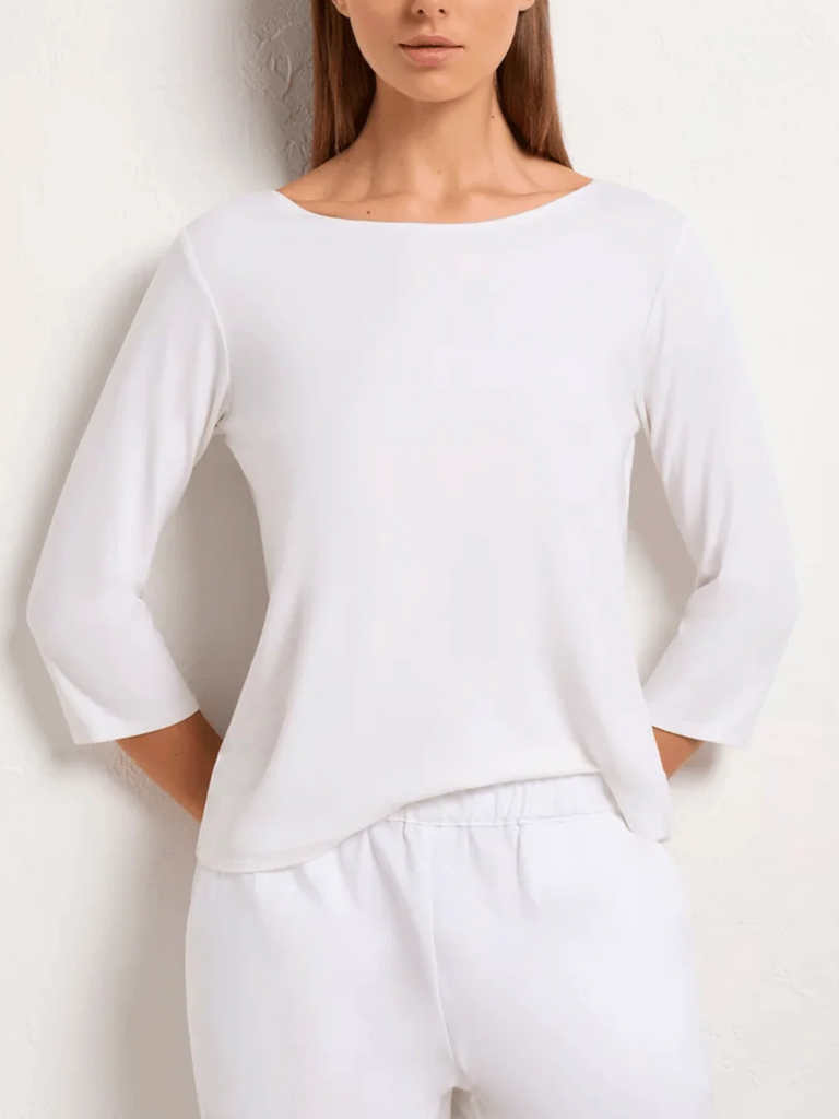 Buy Mela Purdie Online Stockist Sydney Australia Signature of Double Bay Relaxed boat neck top with 3/4 sleeve in white