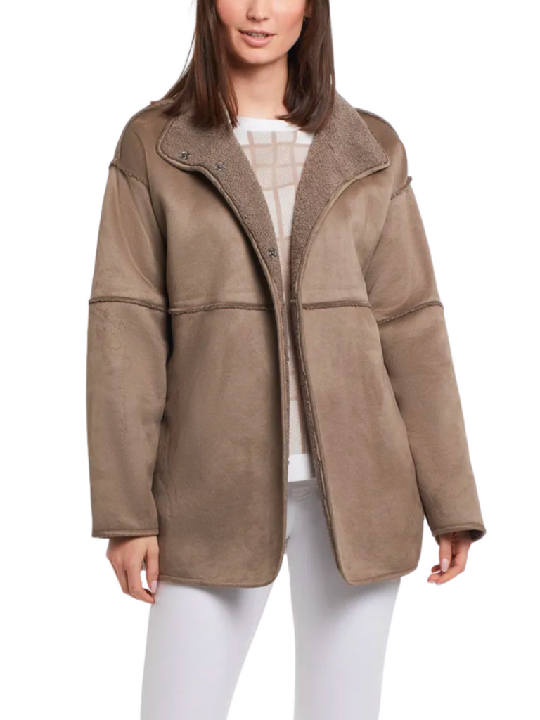 Tribal Fashion Reversible Oversized Sherpa and Faux Suede Coat in Taupe 10930 Official Tribal Fashion Canada Stockist Sydney Australia Online Buy Signature of Double Bay