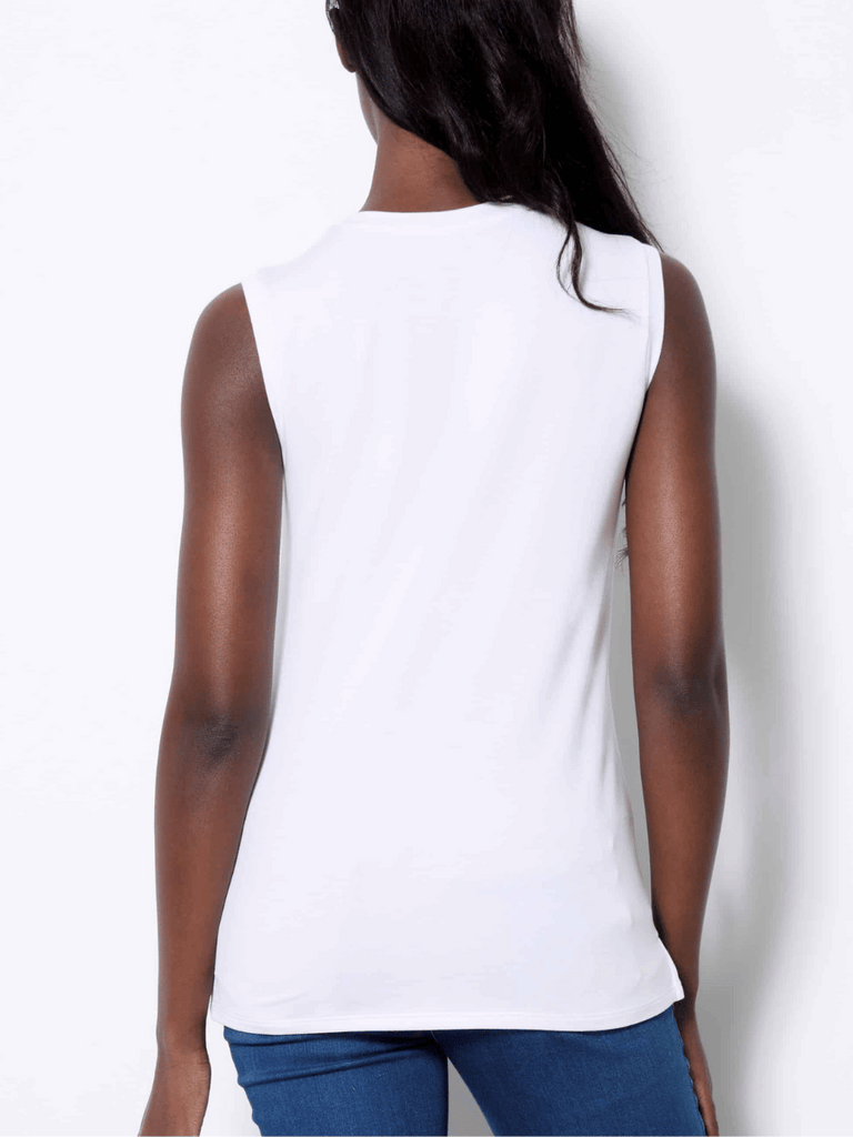 UP! PANTS Provence Sleeveless Shell Top in White Up Pants Tummy control stockist online Australia flattering body contouring shaping pants high rise waistband signature of double bay Sydney fashion
