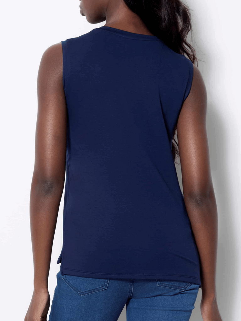 UP! PANTS Provence Sleeveless Shell Top in Harbour navy Blue 30414 Up Pants Tummy control stockist online Australia flattering body contouring shaping pants high rise waistband signature of double bay Sydney fashion