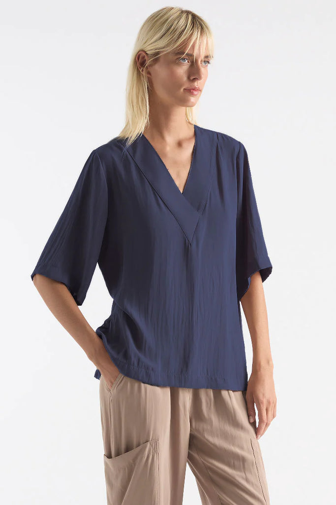 Venice plaza top in Navy Mela Purdie Navy top with sleeves