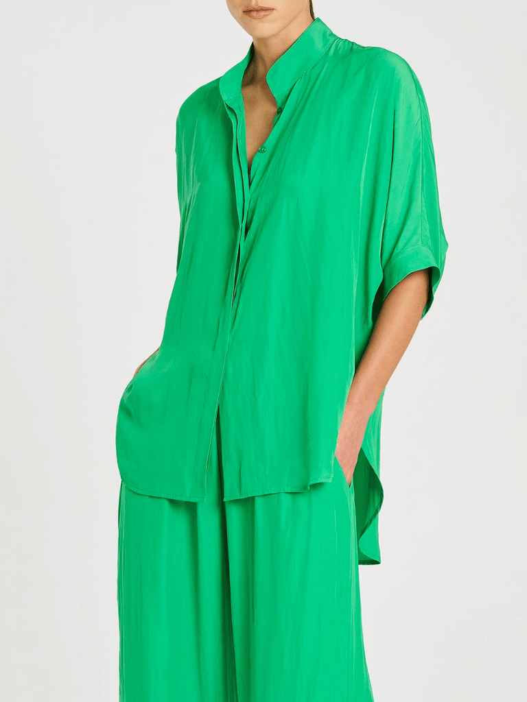 Mela Purdie Villa Overshirt in Palm Green 8801 Mela Purdie Stockist Online Australia Signature of Double Bay Tops Dresses Elegant Clothing