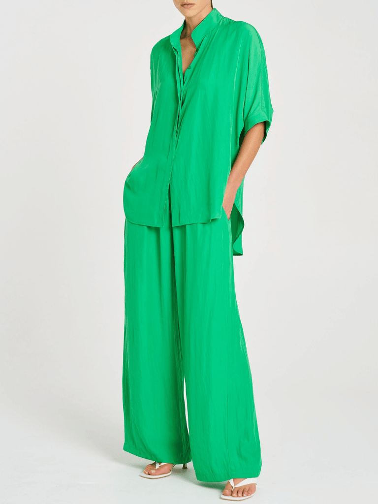 Mela Purdie Maxi Pace Pant in Palm Green 1940 Mela Purdie Stockist Online Australia Signature of Double Bay Tops Dresses Elegant Clothing