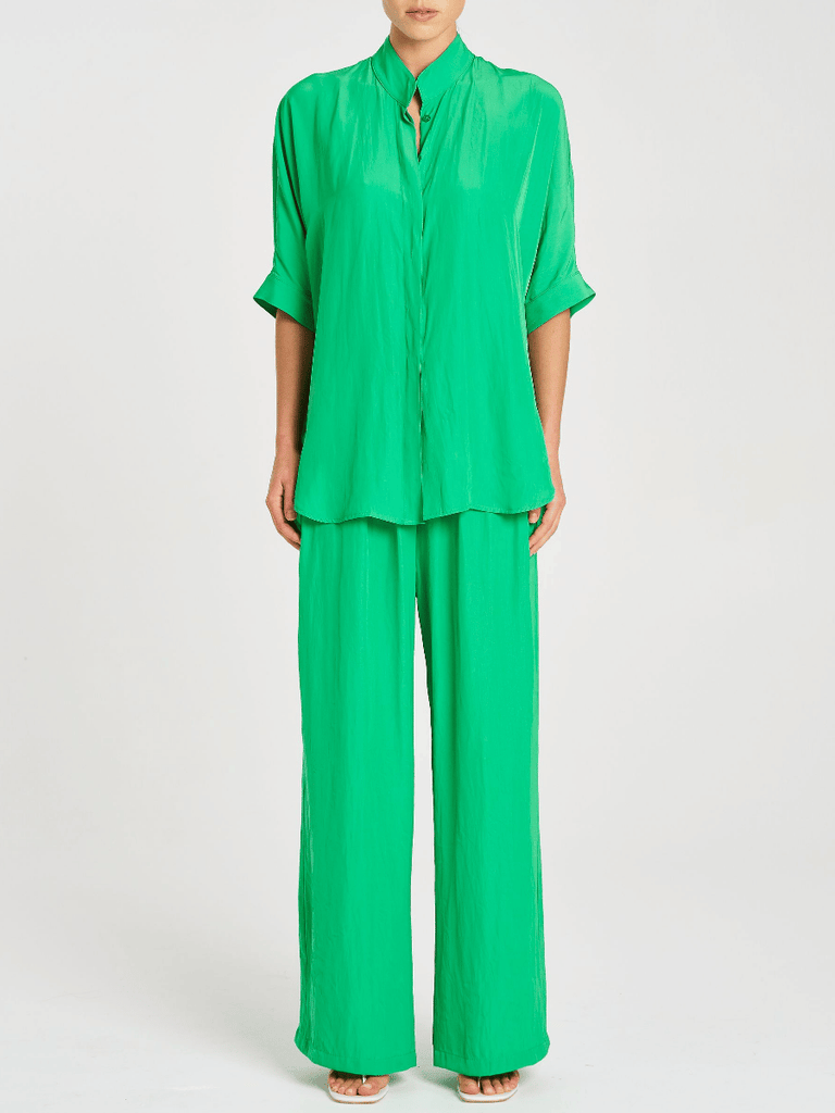 Mela Purdie Maxi Pace Pant in Palm Green 1940 Mela Purdie Stockist Online Australia Signature of Double Bay Tops Dresses Elegant Clothing