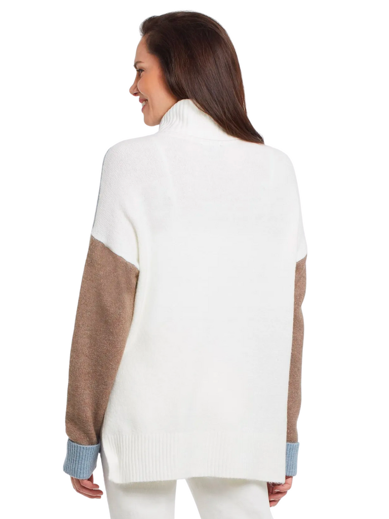 Tribal Fashion Tricolour Turtleneck Sweater in Blue, Cream and Taupe Blend 10700 Official Tribal Fashion Canada Stockist Sydney Australia Online Buy Signature of Double Bay