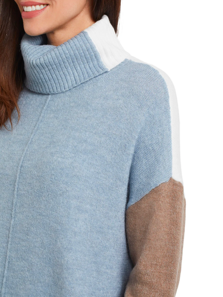 Tribal Fashion Tricolour Turtleneck Sweater in Blue, Cream and Taupe Blend 10700 Official Tribal Fashion Canada Stockist Sydney Australia Online Buy Signature of Double Bay