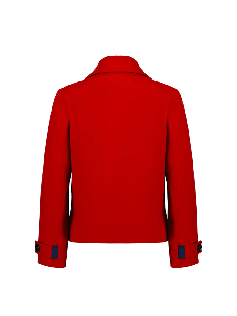 VERGE Inspire Lined Double Breasted Jacket in Ruby Red 8454 Verge Stockist Online Australia Signature of Double Bay Mature Fashion Acrobat Flattering