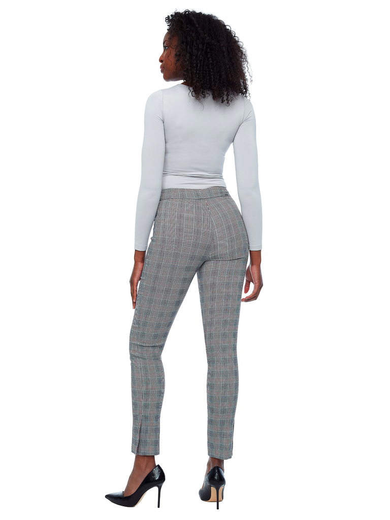 31" Ankle Slit Tummy Control Pant with Pockets in Black, Grey and Red Plaid 67568 Up Pants Tummy control stockist online Australia flattering body contouring shaping pants high rise waistband signature of double bay Sydney fashion