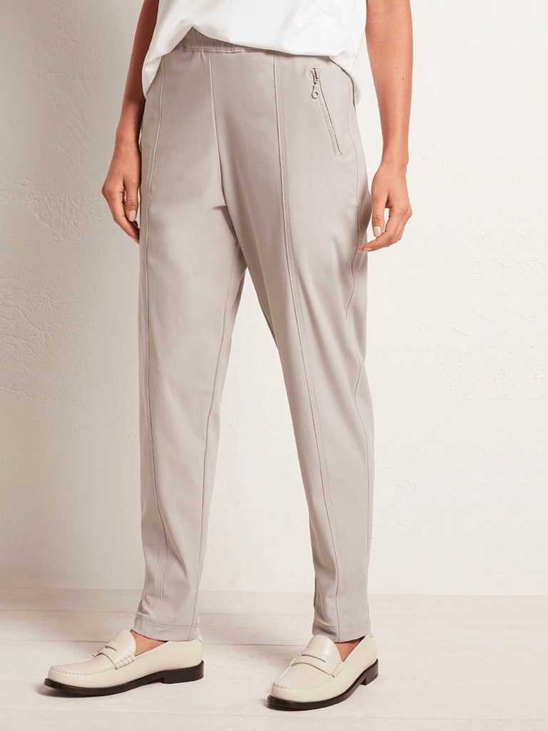 chic Mela Purdie track pants comfortable stylish with  elastic waistband and stretch material flattering Mela Purdie Scuba Zip Track Pant in Oyster (Grey Beige) 1761 Mela Purdie Stockist Online Australia Signature of Double Bay Tops Dresses Elegant Clothing