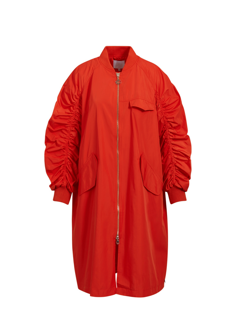 Coster Copenhagen Oversize Zip Front Long Bomber Jacket in Hot Orange 6104 Coster Copenhagen Fashion brand official stockist sydney australia sustainable fashion made in denmark office wear womens clothing