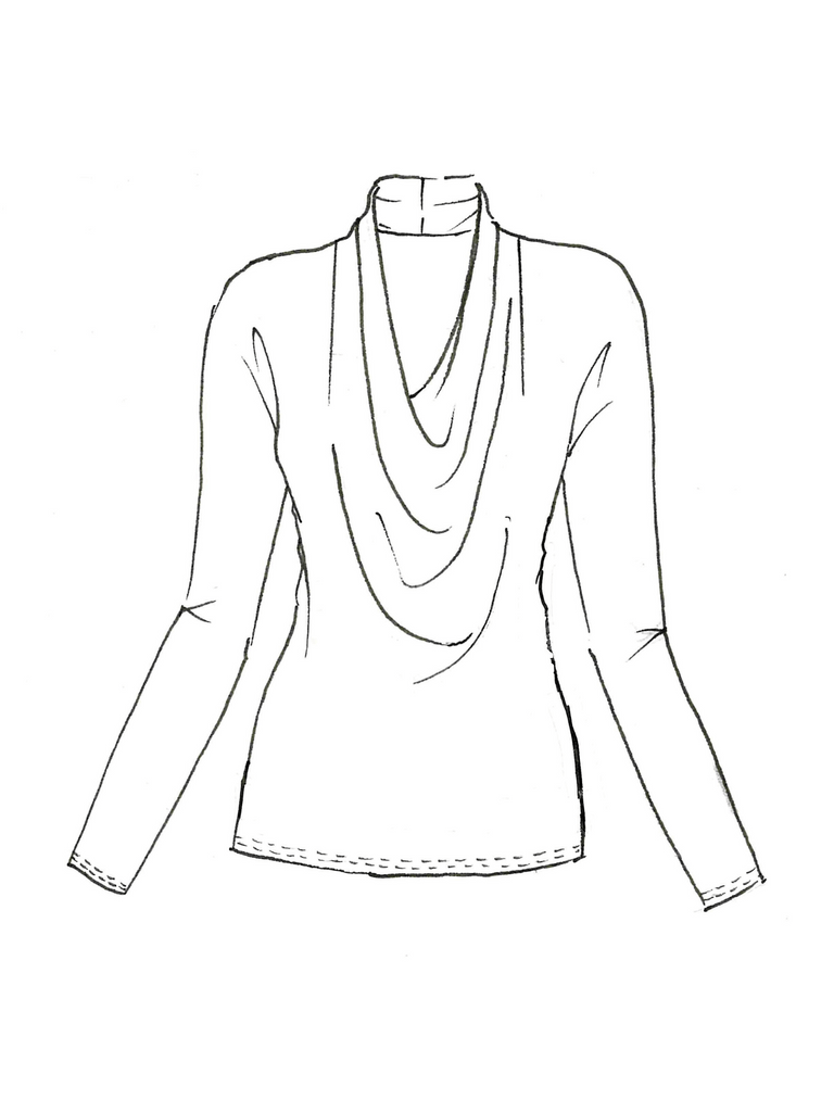 PAULA RYAN Deep Cowl Neck Top 8785 black with full sleeve and flattering drape hides the tummy shop Paula Ryan online Signature of Double Bay fashion boutique official stockist womens mature fashion