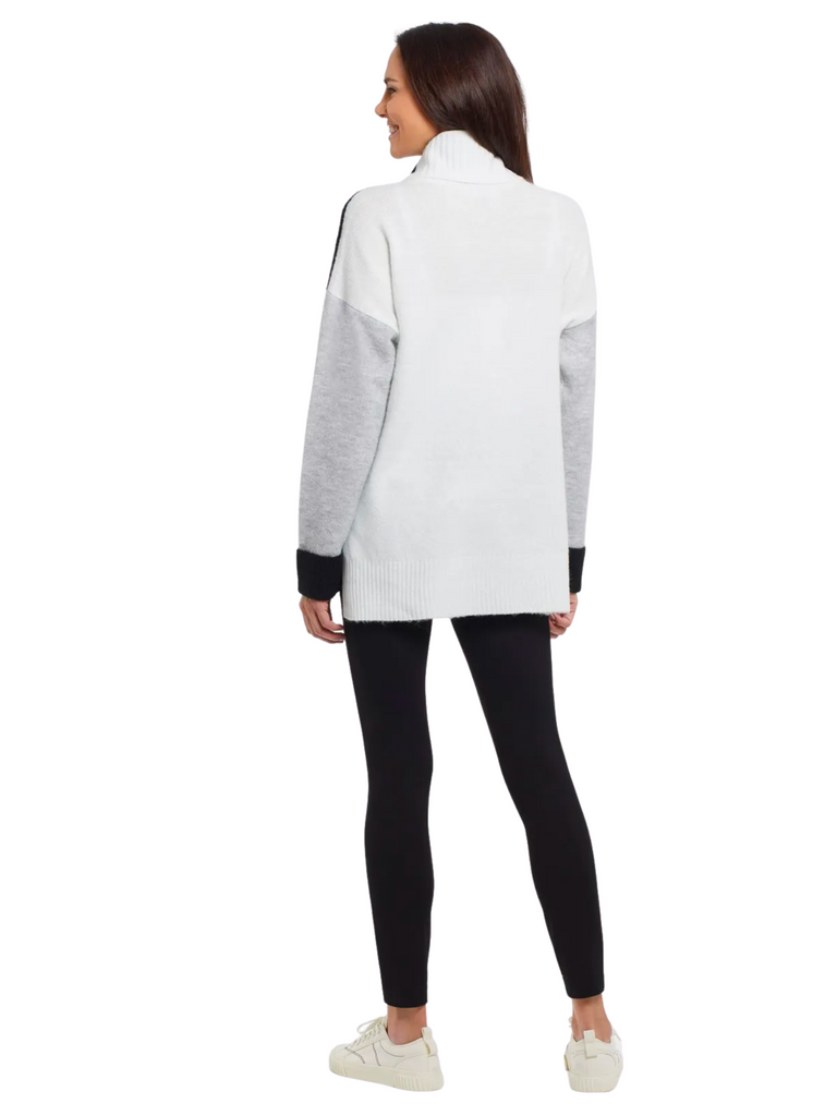 Official Tribal Fashion Canada Stockist Sydney Australia Online Buy Signature of Double Bay Tribal Fashion Tricolour Turtleneck Sweater in Black, Grey and Cream Blend 10700