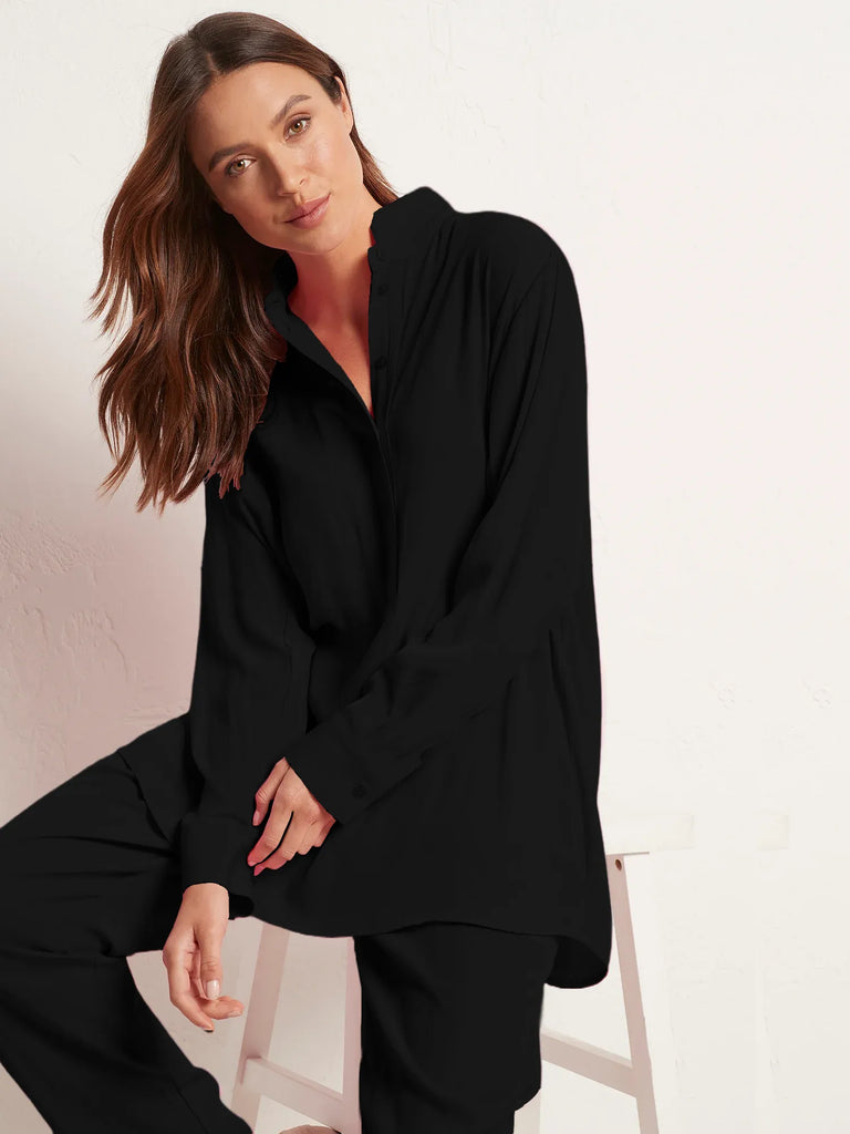 Mela Purdie Tab Slide Long Sleeve Relaxed Fit Shirt in black 8151 Mela Purdie Stockist Online Australia Signature of Double Bay Tops Dresses Elegant Clothing