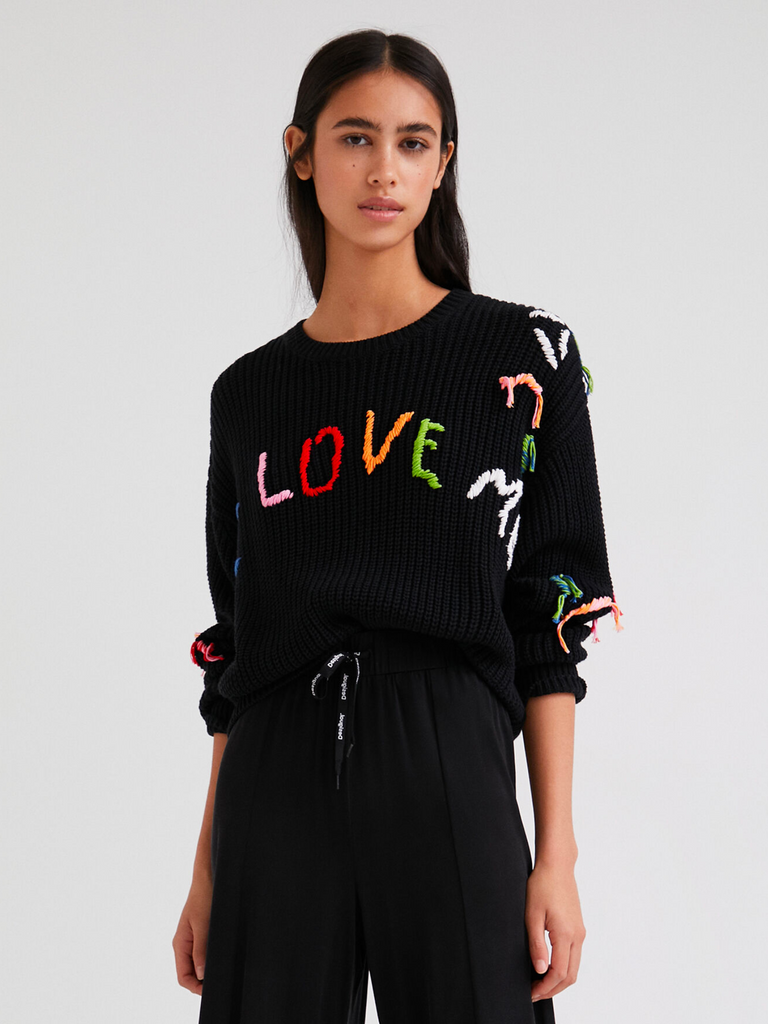 "I Love Me" Collection Oversized Sweater in Black 22SWJF51 Shop Desigual Stockist Online Australia Signature of Double Bay European Fashion Ethical mature fashion
