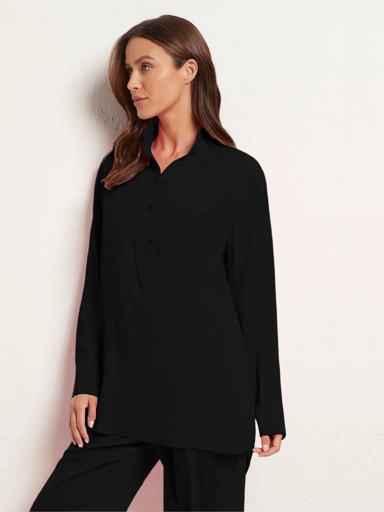 Mela Purdie Tab Slide Long Sleeve Relaxed Fit Shirt in black 8151 Mela Purdie Stockist Online Australia Signature of Double Bay Tops Dresses Elegant Clothing