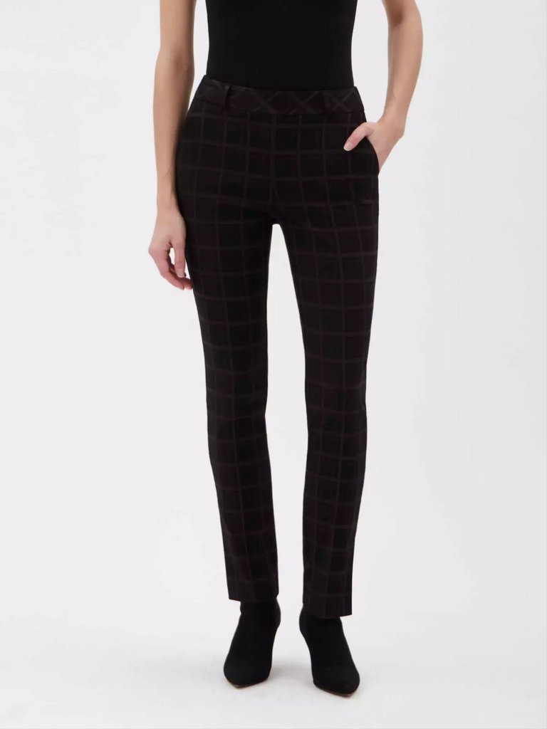 31" High Waist Ankle Slit Tummy Control Pant in Black/Grey Cardiff Plaid Check Windowpane 67370 Up Pants Tummy control stockist online Australia flattering body contouring shaping pants high rise waistband signature of double bay Sydney fashion
