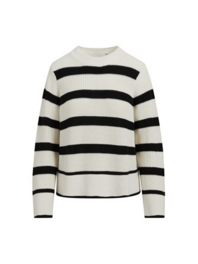 Coster Copenhagen Wide Cuff Striped Knit Jumper in Cream and Black 2153 sustainable blend of seawool and cotton 