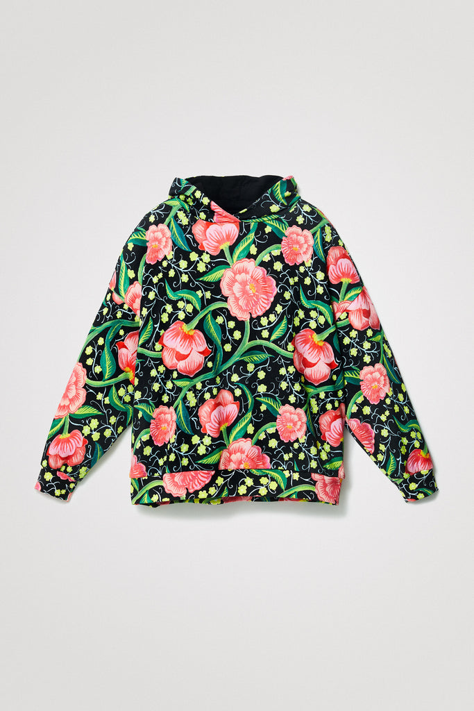 Sweat_Roiane Verde Olivia 21WWSK16 Desigual Roiane Oversized Hooded Sweatshirt Green Floral Print Desigual Stockist Online Signature of Double Bay European Spanish Fashion Mature Fashion jackets Blazers dresses shirts