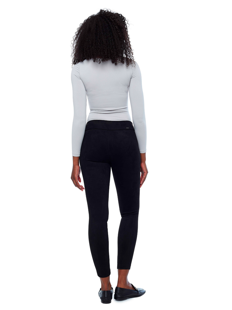 comfortable legging style pant UP! PANTS Slim Leg Tummy Control Vegan Suede Pant in Black 67580 Up Pants Tummy control stockist online Australia flattering body contouring shaping pants high rise waistband signature of double bay Sydney fashion