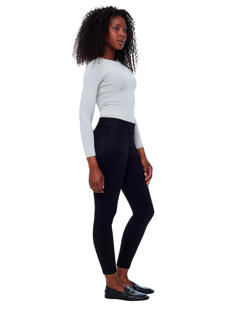 comfortable legging style pant UP! PANTS Slim Leg Tummy Control Vegan Suede Pant in Black 67580 Up Pants Tummy control stockist online Australia flattering body contouring shaping pants high rise waistband signature of double bay Sydney fashion
