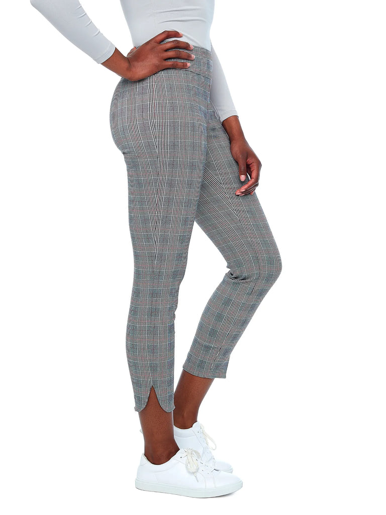 UP! PANTS 28" Ankle Slit Tummy Control Pant with Pockets in Black, Grey and Red Plaid 67600 Up Pants Tummy control stockist online Australia flattering body contouring shaping pants high rise waistband signature of double bay Sydney fashion