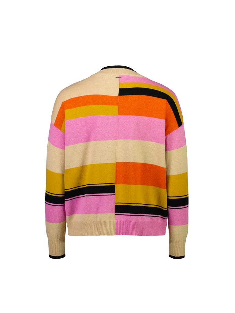 VERGE Crew Neck Appeal Sweater in Multi Colour Block Stripe 8460 Verge Stockist Online Australia Signature of Double Bay Mature Fashion