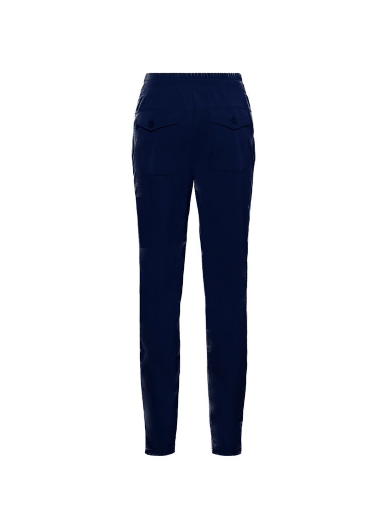 &Co Woman Netherlands Penny Pull On Travel Pant in Navy wrinkle free travel pant stretch fabric elastic waistband comfortable stretch Online Stockist &co woman travel wear travel clothing online sydney australia lightweight easy care wardrobe essentials