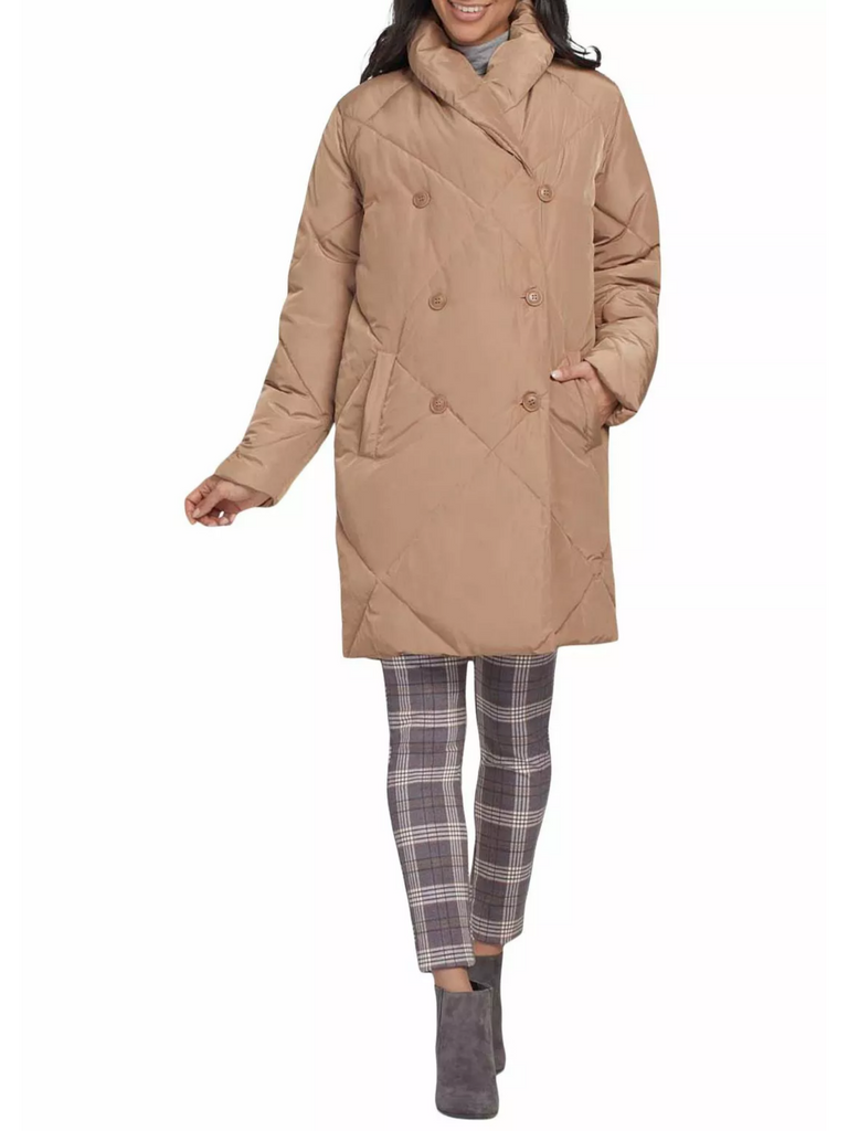 Soft Shawl-Collar Quilted 3/4 Length Puffer Coat Jacket Tan 47070 Official Tribal Fashion Canada Stockist Sydney Australia Online Buy Signature of Double Bay