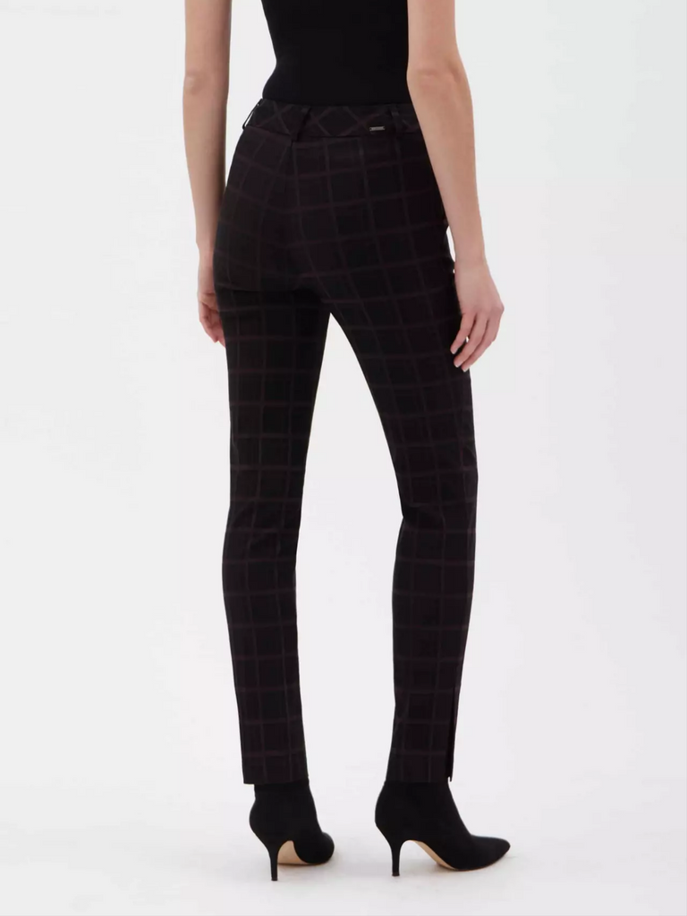 31" High Waist Ankle Slit Tummy Control Pant in Black/Grey Cardiff Plaid Check Windowpane 67370 Up Pants Tummy control stockist online Australia flattering body contouring shaping pants high rise waistband signature of double bay Sydney fashion